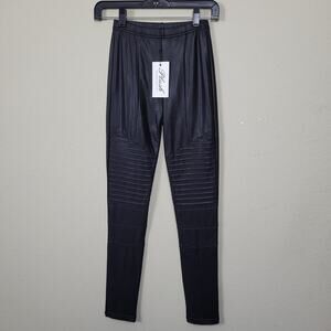 Plush Womens Black Faux Leather Fleece Lined Pull On Ankle Leggings Size‎ XS